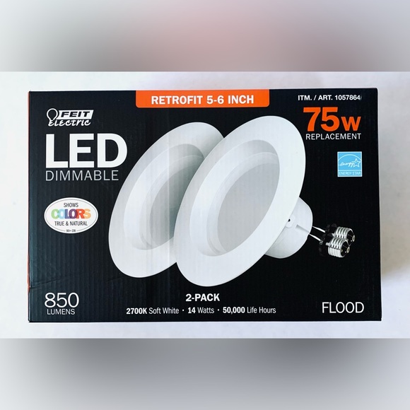 NWT FEIT LED Dimmable 2 Pack 5-6 inch RETROFIT Recessed Lights 2700K Soft white - Picture 2 of 6